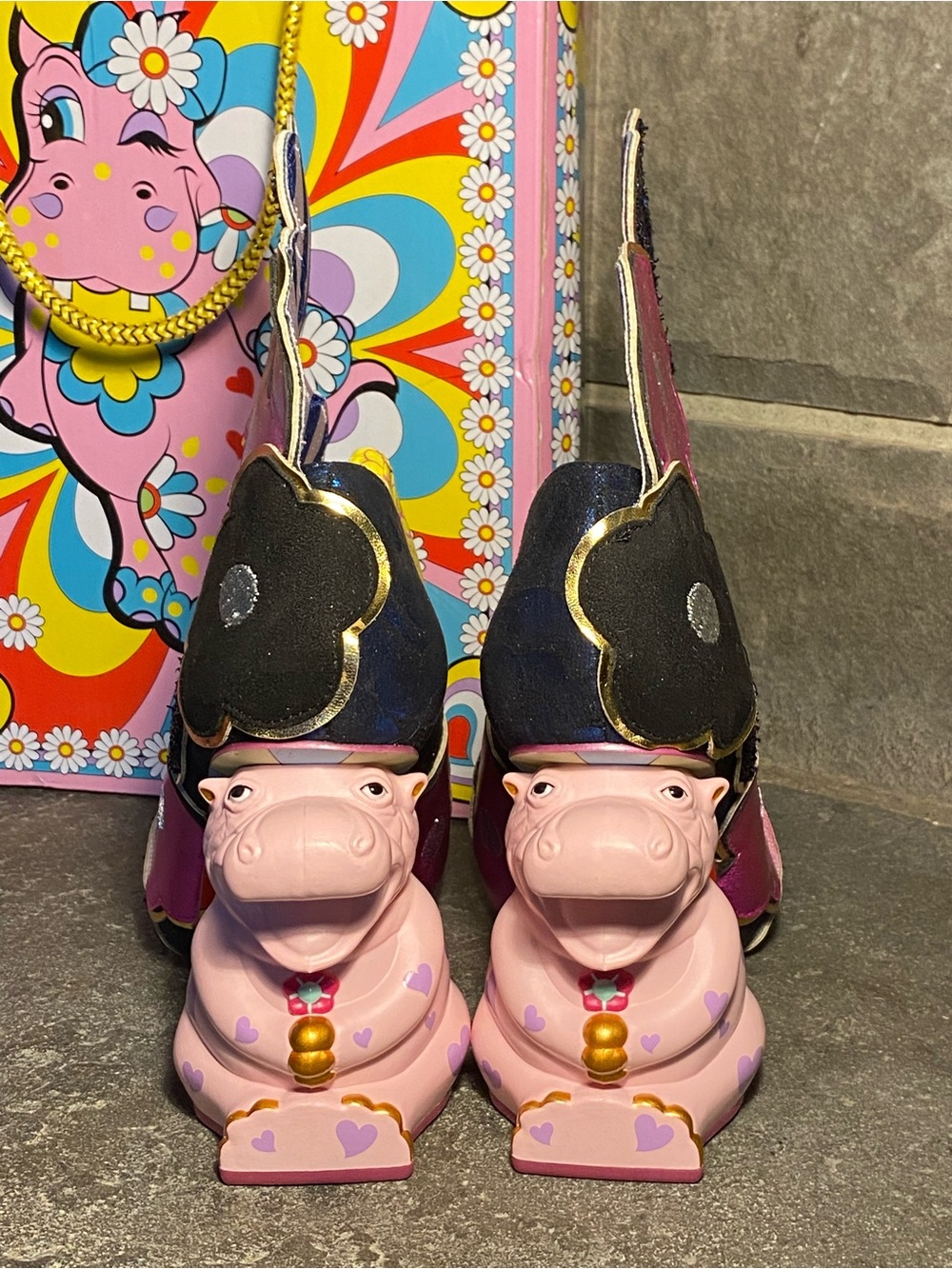 NIB Irregular Choice “Hippo-Ray”booties,sparkly flowers,pink Hippo heels,10 - Picture 8 of 16